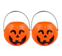 Seau à citrouille d'Halloween, 2 seaux à citrouille en plastique avec visages, seau à bonbons à la citrouille de grande capacité, seau portable réutilisable pour friandises avec poignée pour décoratio