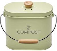 Guillouard Seau à compost Ovale Capacité 3L avec filtre à charbon 11x24x20cm Vert pastel