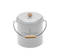 Seau à compost - GUILLOUARD - Rond - Capacité 4,5L - Avec seau plastique de 3L - Filtre à charbon - 18x22x22cm - Blanc