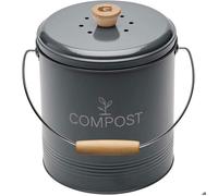Seau à compost - GUILLOUARD - Rond - Capacité 4,5L - Avec seau plastique de 3L - Filtre à charbon - 18x22x22cm - Gris