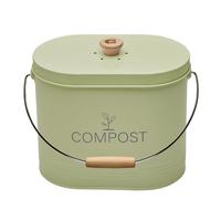 Seau à compost - GUILLOUARD - Ovale - Capacité 7L - Avec filtre à charbon - 16x29x23cm - Vert sauge