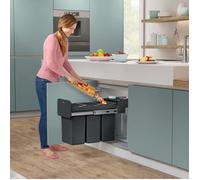 Seau à déchets intégré EcoLine 3x10L Hailo - Noir - Plastique recyclé - Rails télescopiques à billes