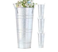 Seau à fleurs galvanisé - 4 vases décoratifs - centres de table pour mariage - Pots de fleurs rustiques français - Décoration d'intérieur de ferme - Idéal pour les fêtes de mariage dans le salon avec