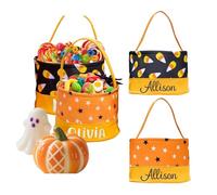 Seau à friandises personnalisé, panier de maïs de bonbons d'Halloween personnalisé avec noms, sac à bonbons d'Halloween réutilisable avec poignée, sacs cadeaux pliables pour fête d'Halloween