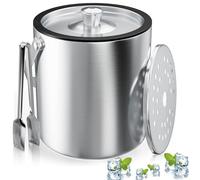 Seau à Glace, Bac à Glaçons Rond Avec Passoire et Pince à Glace, 2L Bac à Glaçons, Bac à Glaçons en Inox, Refroidisseur de Glaçons Pour Bar, Fête, Pour Conserver la Glace et Refroidir les Boissons
