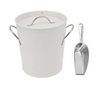 Seau à glace galvanisé avec couvercle et ruban à mesurer | Double paroi garde la glace gelée plus longtemps | Refroidisseur de bière en plastique pour bars/maison/restaurants | Sans BPA (White)