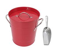Seau à glace galvanisé avec couvercle et ruban à mesurer | Double paroi garde la glace gelée plus longtemps | Refroidisseur de bière en plastique pour bars/maison/restaurants | Sans BPA (rouge)