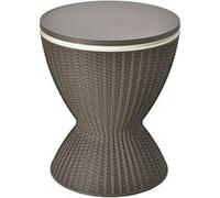seau à glace brun Ø43 x 57,5-82H cm 2 en 1 table basse 30L avec plateau relevable imitation rotin pour fêtes terrasses jardins