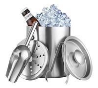 Seau à glace isotherme à double paroi - 2 l - Avec couvercle - En acier inoxydable - Avec pince - Pelle et filtre à glace - Pour refroidir la bière, champagne, vin, boissons, fruits