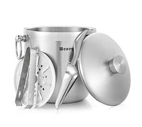 Seau à Glace Isotherme en Acier Inoxydable de 3 L avec Couvercle, cuillère, Pince et passoire - Garde la Glace congelée pour Cocktails et fêtes