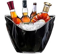 Seau à glace ovale 34,5 x 24,5 x 26 cm en plastique acrylique - Contient jusqu'à 6 bouteilles - Panier Champagne, mousseuse, Glacette pour vin maison, bar, restaurant, discothèque (Noir)