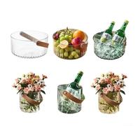 Seau à glace transparent avec poignées | Refroidisseur de vin en plastique pour champagne et boissons | Bac de rangement de boissons transparent pour maison, bar, fête, mariage, buffet, extérieur et