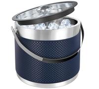 Seau a glacon en acier inoxydable de 3,2 litres avec couvercle et pelle, Design en cuir amélioré seau a glacon isotherme double paroi pour les bars à cocktails et les fêtes (bleu foncé)