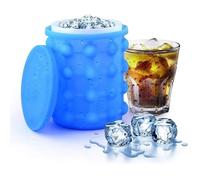 Seau à glaçons et rafraîchisseur - Ice Cube Maker 305 - Silicone - Double chambre 2 en 1 - Portable (Bleu)