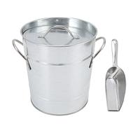 Seau à glaçons rond avec pelle à glaçons, bac de refroidissement pour bière et boissons, cuve de conservation du vin en tôle galvanisée à double paroi et en plastique, avec (Couleur originale)