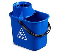 Seau à récurer de 14 litres en polypropylène avec poignée amovible - Panneau de danger imprimé des deux côtés du seau (bleu)