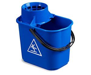 Seau à récurer de 14 litres en polypropylène avec poignée amovible - Panneau de danger imprimé des deux côtés du seau (bleu)