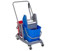 HOMCOM Chariot de Lavage Chariot de Nettoyage Professionnel Presse à mâchoire 2 seaux 25 L 73L x 45l x 92H cm Plastique Gris Bleu Rouge
