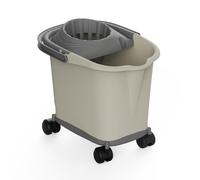 Seau à serpillère rectangulaire en plastique avec essoreur et roulettes à 360°, beige, 16 l, 39 x 29 x 35 cm