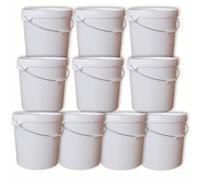 Seau avec Couvercle 20l Blanc 5x 20 litres - Convient pour Aliments, Stable, étanche à l'air, Anti-Fuite - récipient de Stockage pour Conservation en Plastique, avec Anse en métal - Vide