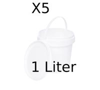 Seau avec Couvercle Plastique Alimentaire - BenBow - 5x 1L - Blanc - Hermétique - Inodore - Vide - Récipient de Stockage