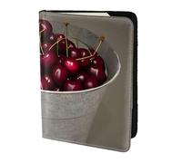 Seau avec imprimé cerises élégant pour homme et femme 14 cm pour passeport de voyage pour un rangement sécurisé, Noir/blanc, One Size
