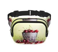 Seau avec plein de cerises carrées, sac banane double couche avec impression intégrale, tissu sergé durable, sac banane multi-poches pour sports de plein air, voyage