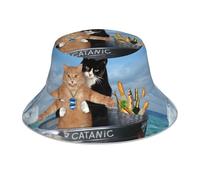 Seau Chapeau Deux Chats Courageux Flottent sur L'Iceberg Marin Chapeaux Seau Frais Chapeau Bob Pliables Bucket Hat Camping pour Shopping Pêche