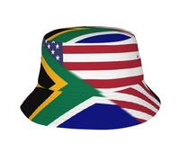 Seau Chapeau Drapeau Américain Et Drapeau Sud-Africain Chapeaux Seau Anti-UV Bucket Hat Protection Solaire Chapeau Bob pour Shopping Camping Pêche