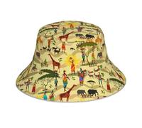 Seau Chapeau Ethnique Africain Chapeaux Seau Frais Bucket Hat Protection Solaire Pêcheur Chapeaux Vacances pour Camping Shopping