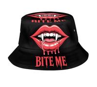 Seau Chapeau Halloween Zombie Mouth with Fangs 6 Chapeau Bob Frais Bucket Hat Protection Solaire Chapeaux Seau pour Camping Shopping Vacances