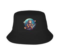 Seau Chapeau Monkey Astronaut with The Moon in Space Bobscasquettes Frais Bucket Hat Protection Solaire Chapeau Bob pour Randonnée Camping Shopping