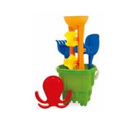 Seau Chateau Fort 22 cm + Moulin a Eau Sable 35cm + Moule + rateau + Pelle Coloris aleatoire - Set Plage Enfant avec 1 Carte Animal - Jeux Jouets