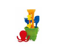 Seau Chateau Fort 22cm + Moulin a eau sable 35cm + Moule + Pelle + Rateau - Coloris aleatoire - Set plage enfant