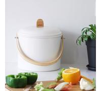 Seau compost d´intérieur 7L métal crème et bambou avec filtre charbon