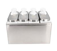 Seau Condiment Pompe En Acier Inoxydable Sauce Distributeur Pompe Salade Confiture Assaisonnement Condiment Squeeze Pompe Conteneur pour Cuisine Restaurant(4 Pumps)