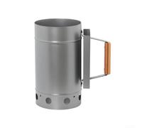 Seau d'allumage extérieur au charbon de bois avec design de ventilation et poignée en bois massif pour un allumage plus sûr et plus rapide du barbecue (argenté)