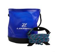 Seau d'appât de pêche rond pliable en EVA de 4,5 l pour le stockage des poissons vivants, équipement de pêche portable et pliable avec cordon de serrage et bandoulière réglable (bleu)