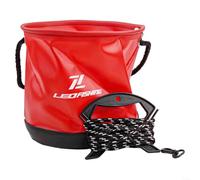 Seau d'appât de pêche rond pliable en EVA de 4,5 l pour le stockage des poissons vivants, équipement de pêche portable et pliable avec cordon de serrage et bandoulière réglable (rouge)
