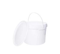 Seau de 10 litres avec couvercle, blanc, empilable, avec distributeur d'aliments, Lot de 5