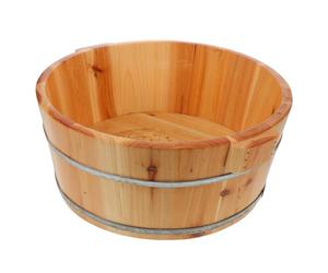 Seau de Bain de Pieds en Bois Massif Profond pour Usage Maison | Immersion Mollets, Masseur Intégré, Poignées Robustes, Finition Lisse Polie, Teinte Marron