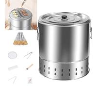 Seau de barbecue compact sans fumée - Grille rotative à 360° en acier avec aérations - Séparation de l'huile et du charbon - Parfait pour le camping, le jardin et la cuisine en plein air