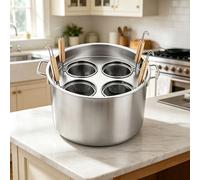 Seau de chaudière à nouilles en acier inoxydable avec séparateur et passoire multifonction pour la maison, la cuisine, le restaurant, 4 trous
