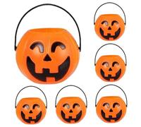 Seau de Citrouille Halloween, Seau d'halloween 6pcs, Petite Citrouille en Plastique avec Expression drôle Bol de Bonbons Portable avec poignée pour la fête, Bar, pour la décoration intérieure