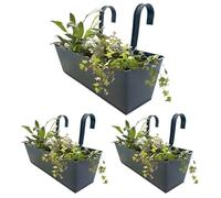 Seau de clôture en métal pour terrasse, jardinières à suspendre, pots de fleurs d'extérieur | Jardinière rectangulaire en fer avec crochets réglables, supports de pour balustrades de terrasse