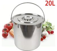 Seau de cuisine 20L en inox Seau alimentaire avec couvercle Seau à aliments Seau à lait Seau à eau