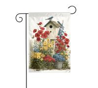 Seau de nichoir à fleurs rouges, bleues et jaunes, drapeau de jardin, 30 x 45 cm, vertical double face, ferme, vacances, décorations extérieures, drapeau de cour