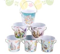 Seau De Pâques | 6 Pièces Conteneur De Rangement À Motif Lapin - Seau À Collation Métallique avec Poignée,pour Fête De Pâques Printanière, Cadeaux Et Stockage pour Bonbons Et Chocolat