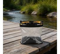 Seau de pêche transparent avec design pliable, double fond résistant aux fuites et structure renforcée pour une utilisation durable avec des poissons vivants (13 L)