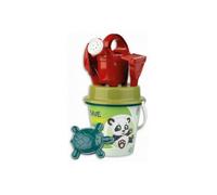 Seau de plage 17 cm decor Panda et Singe + 5 accessoires - Jouet eco, plastique recycle - Jeux de sable Bebe, enfant